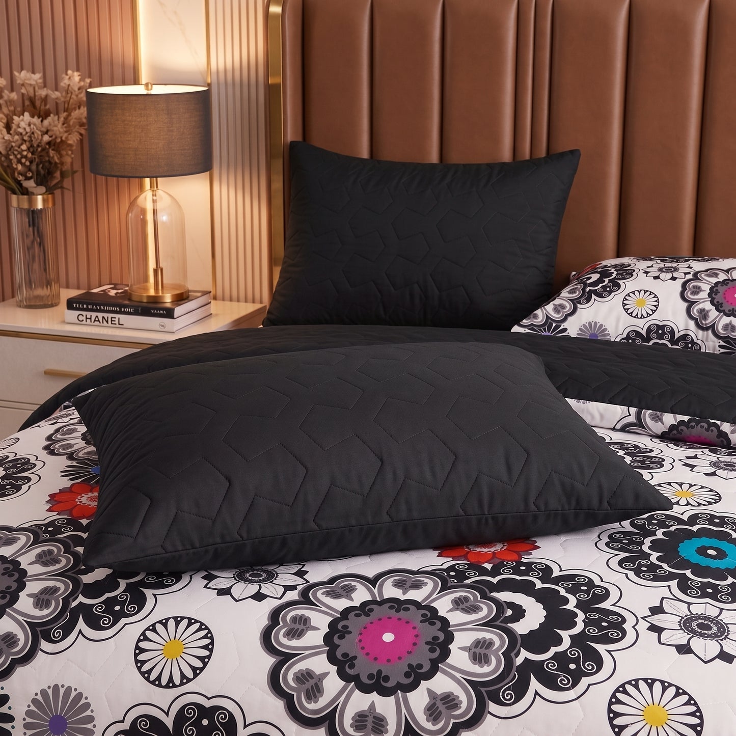 Imperial Dahlia | Printed Ultrasonic Quilted Bedspread Set | 6 Piece