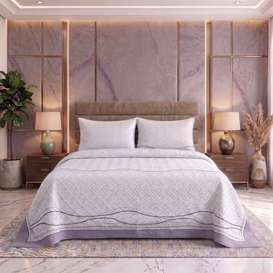 Lavender Frost | Printed Ultrasonic Quilted Bedspread Set | 3 Piece