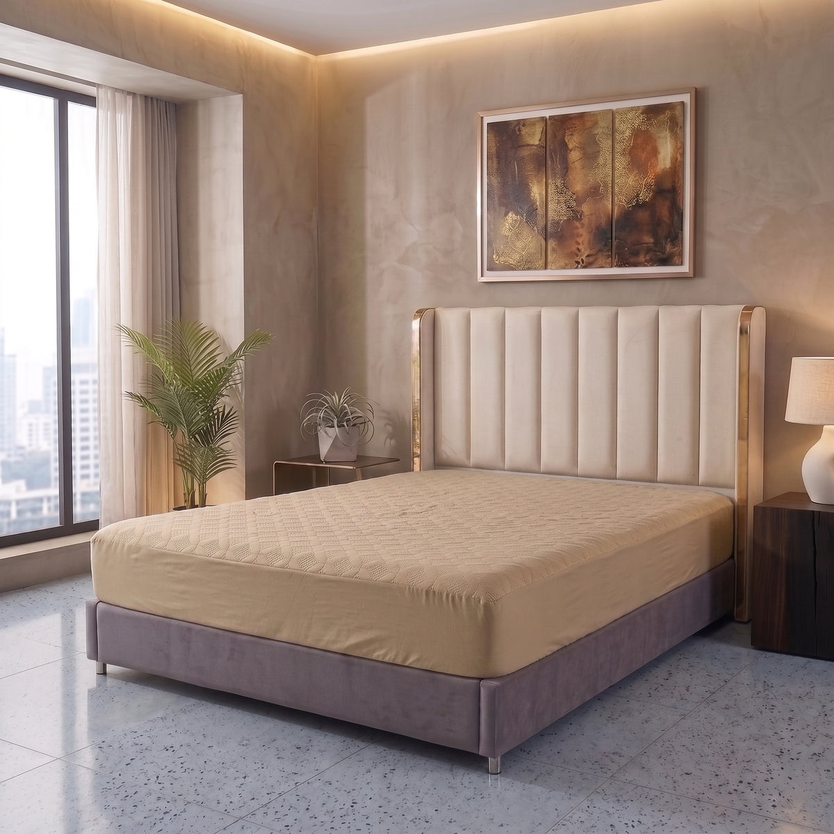 Ivory Cream | Ultrasonic Quilted Waterproof Mattress Protector
