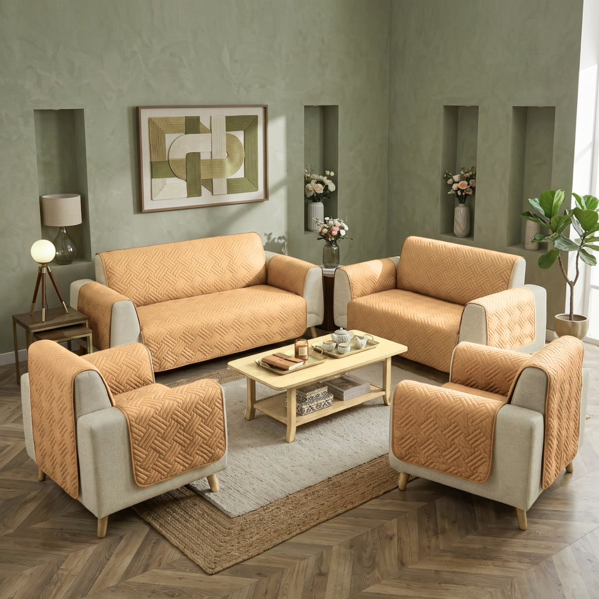 Sand Beige | Ultrasonic Quilted Sofa Cover
