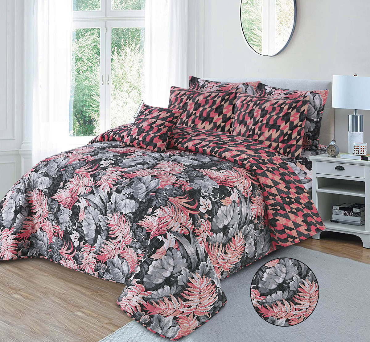 Coral Prism | Printed Ultrasonic Quilted Bedspread Set | 7 Piece