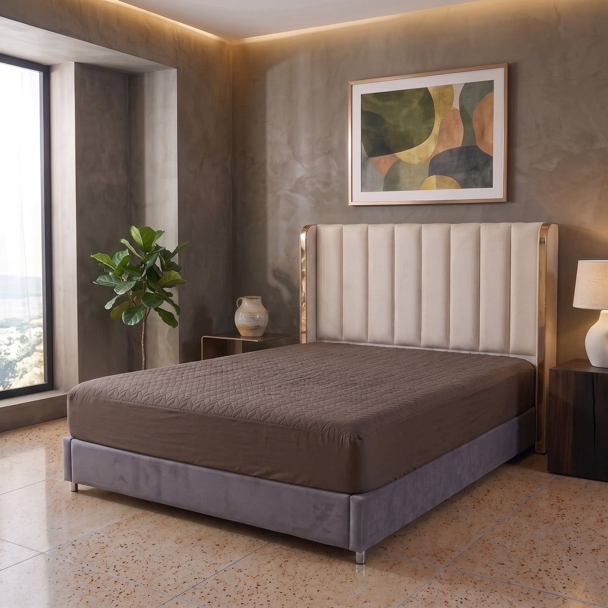 Soft Brown | Ultrasonic Quilted Waterproof Mattress Protector
