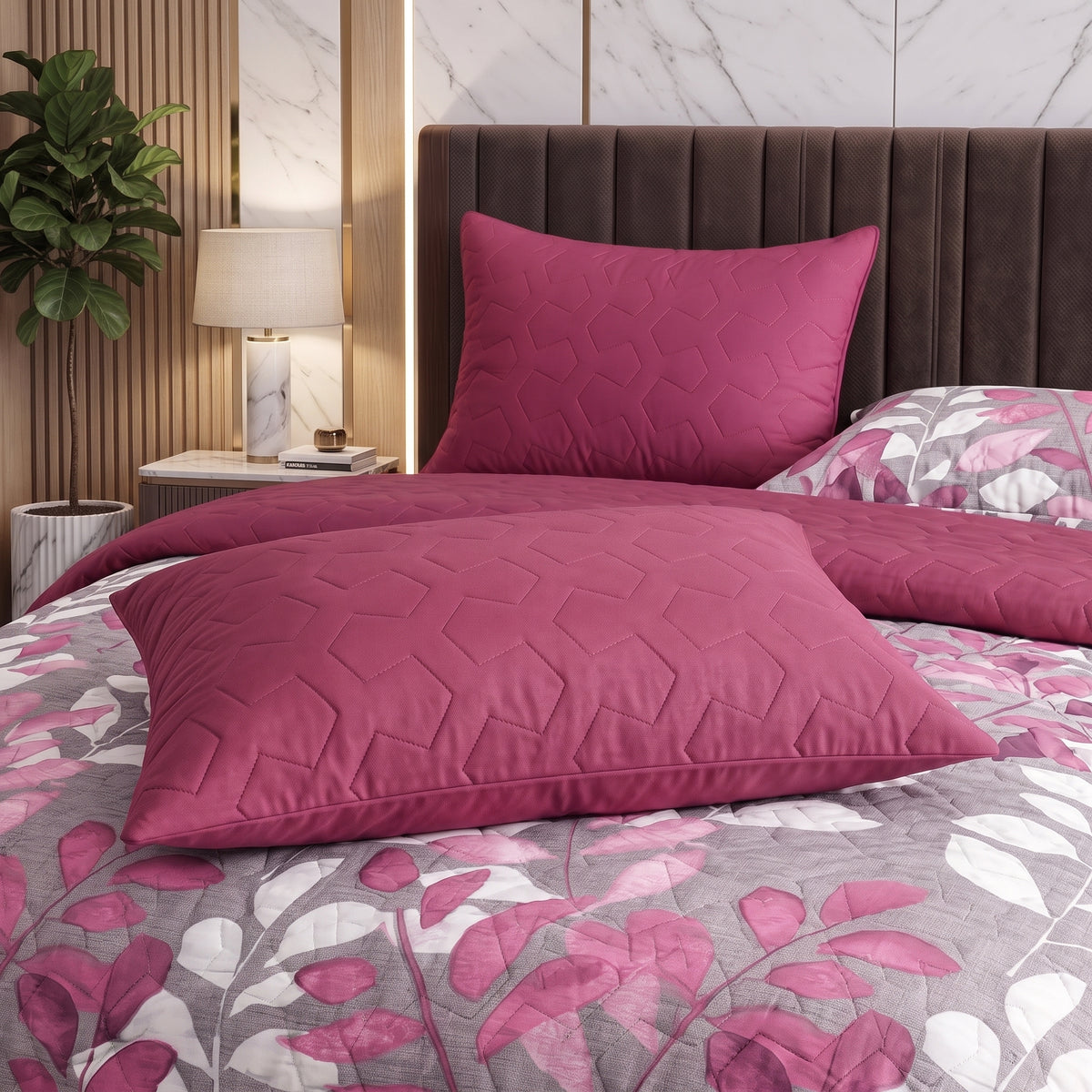 Berry Canopy | Printed Ultrasonic Quilted Bedspread Set | 6 Piece