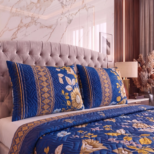 Royal Sunflower | Printed Ultrasonic Quilted Bedspread Set | 3 Piece