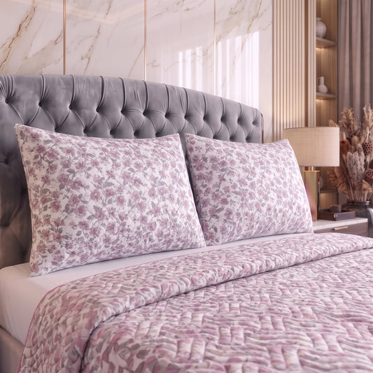 Dusty Rose | Printed Ultrasonic Quilted Bedspread Set | 3 Piece