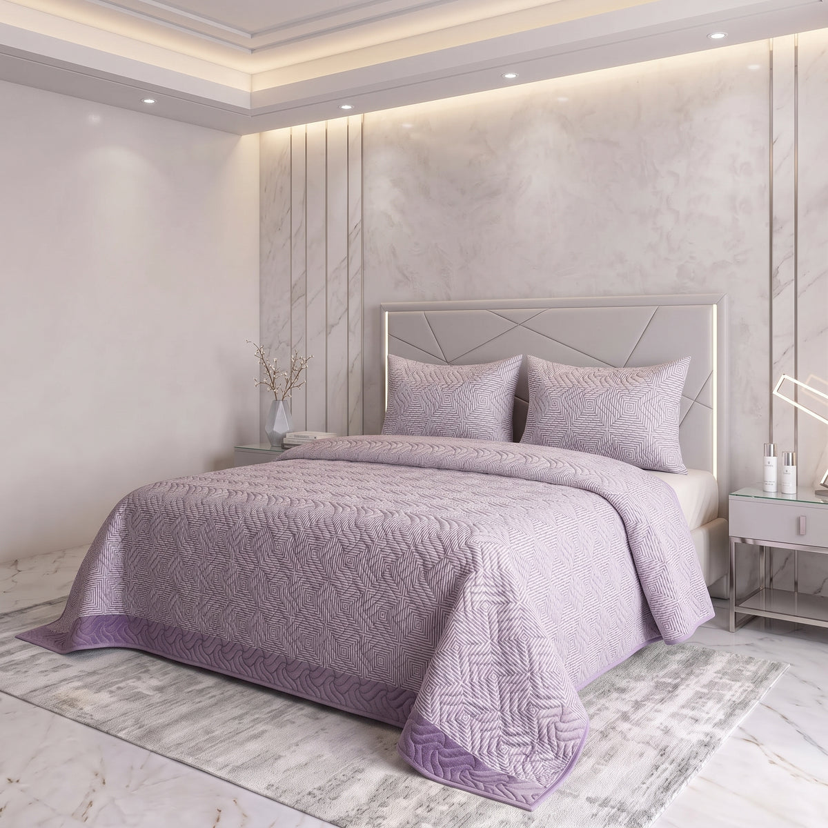 Pastel Prism | Printed Ultrasonic Quilted Bedspread Set | 3 Piece