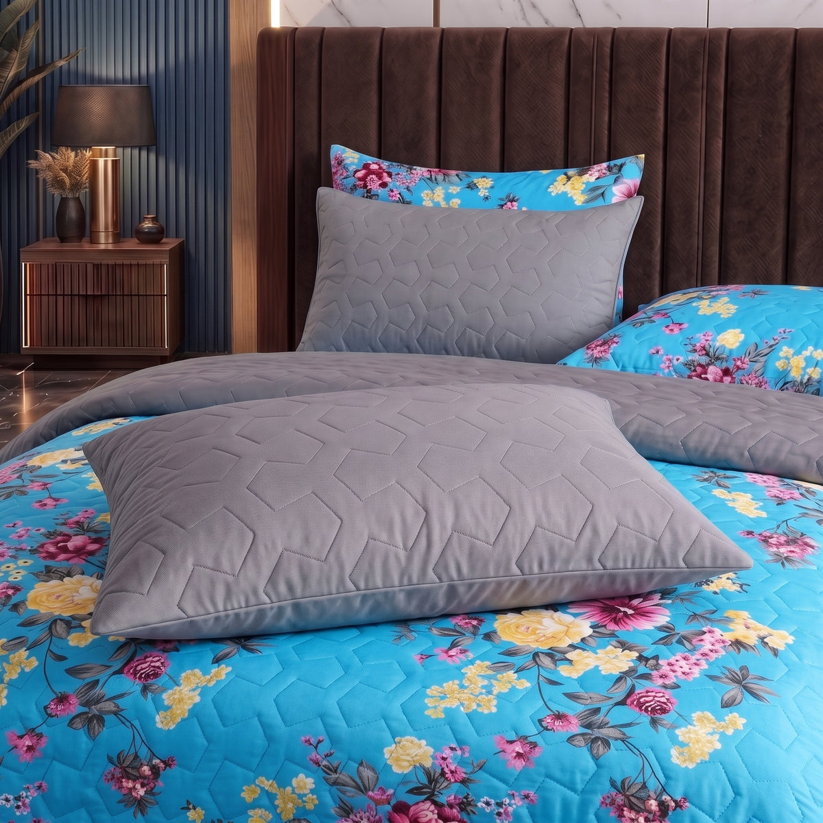 Skyline Bouquet | Printed Ultrasonic Quilted Bedspread Set | 6 Piece