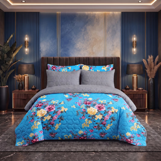 Skyline Bouquet | Printed Ultrasonic Quilted Bedspread Set | 6 Piece