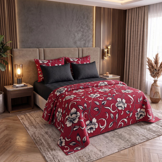 Mix & Match Bundle | 2 Bedspread Sets (3 Piece) | Ruby Blossom + Classic Black