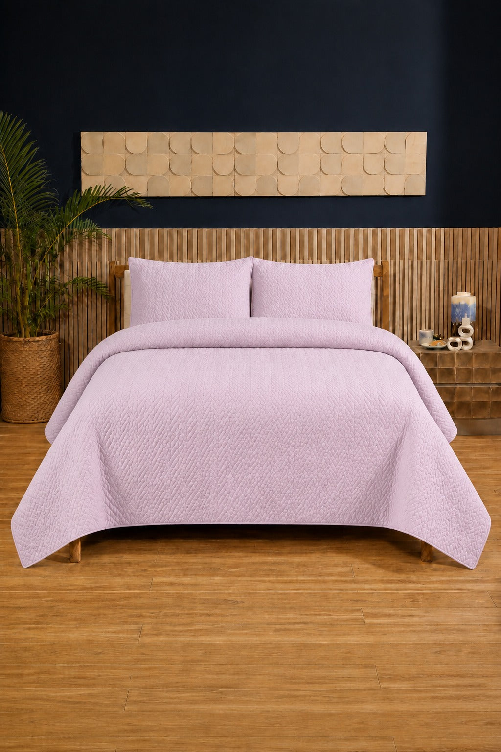 Soft Rose Ultrasonic Dyed 3-Piece Bedspread Set King / Double Bed