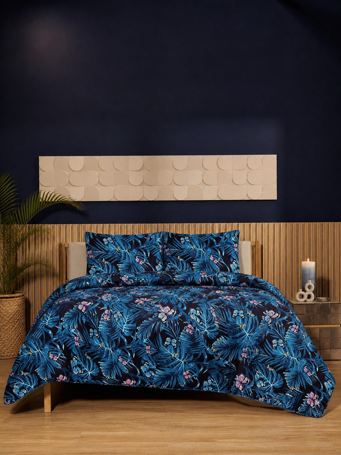 Cocoa Leaf Ultrasonic Printed 3-Piece Bedspread Set