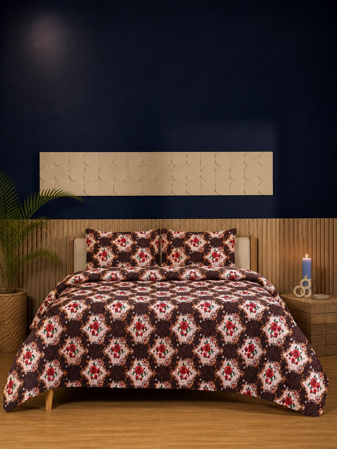 Sapphire Bloom Ultrasonic Printed 3-Piece Bedspread Set
