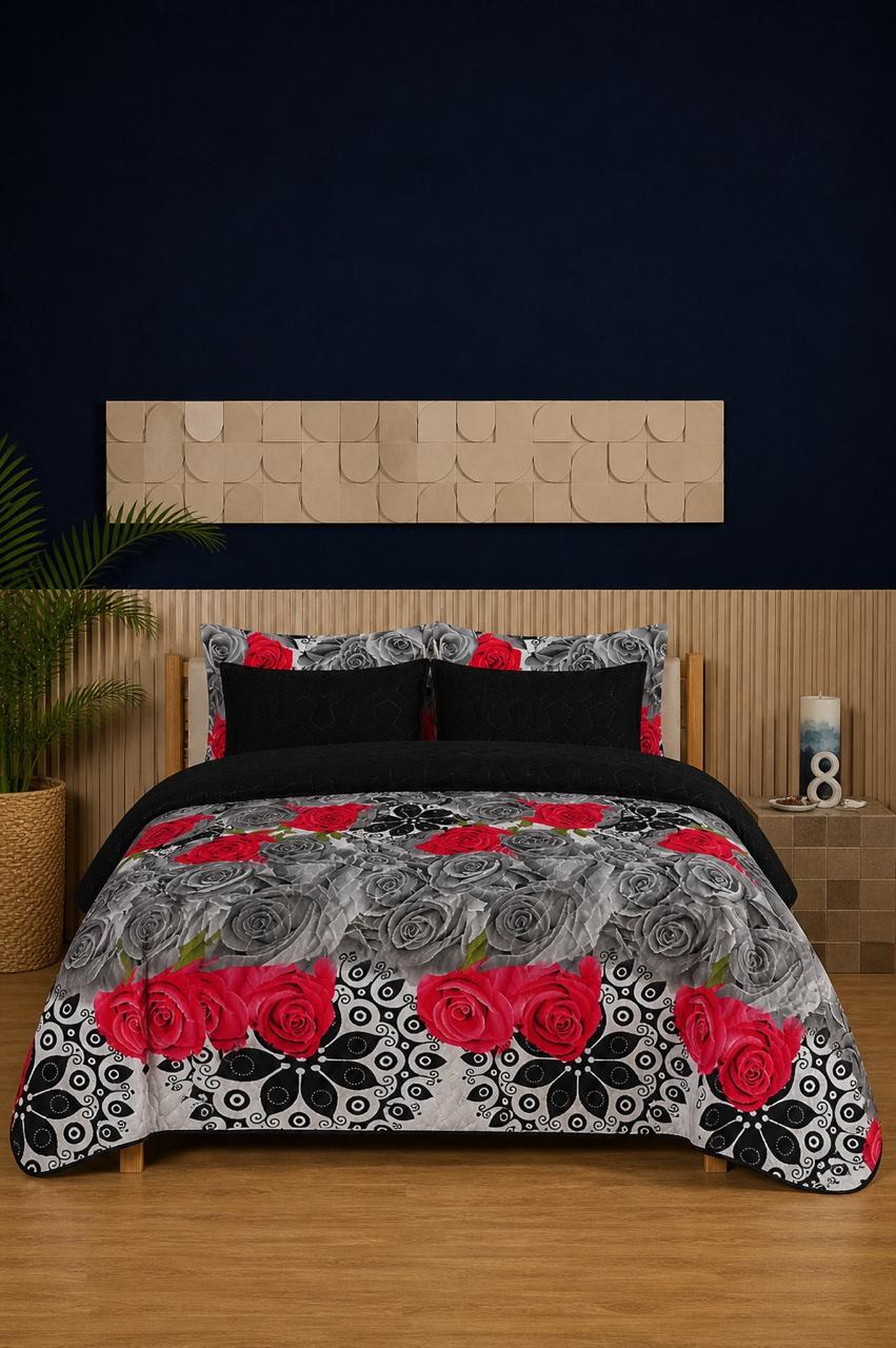 Scarlet Rose Garden 6-Piece Printed Bedspread Set