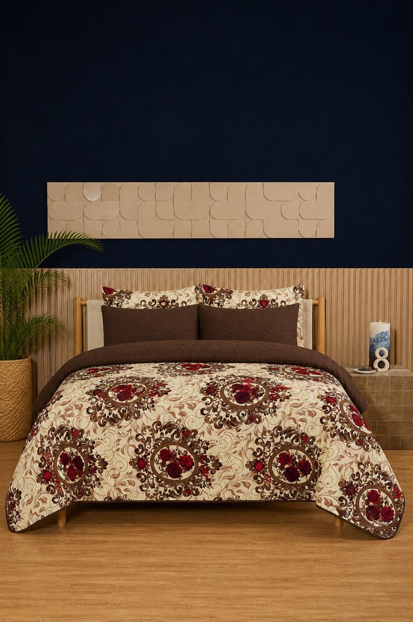Vintage Cocoa Rose 6-Piece Printed Bedspread Set