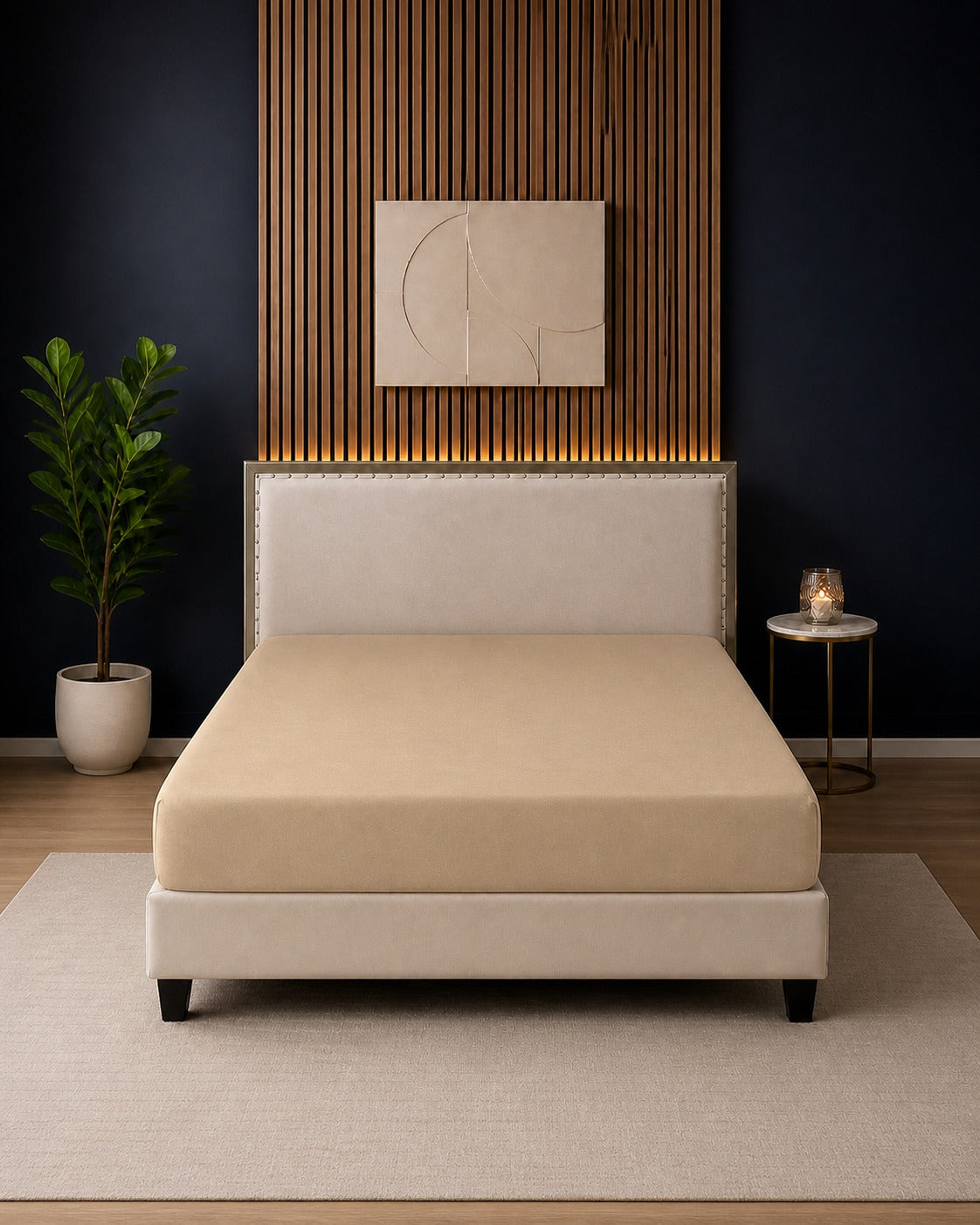 Sand Beige Waterproof Fitted Mattress Protector