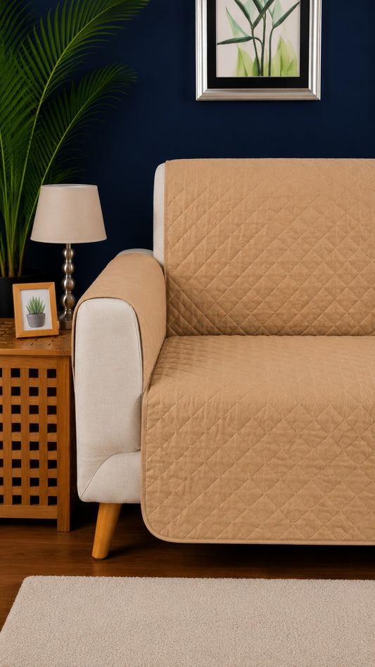 Beige Ultrasonic Quilted Sofa Cover - 7 Pcs Premium Sofa Protector