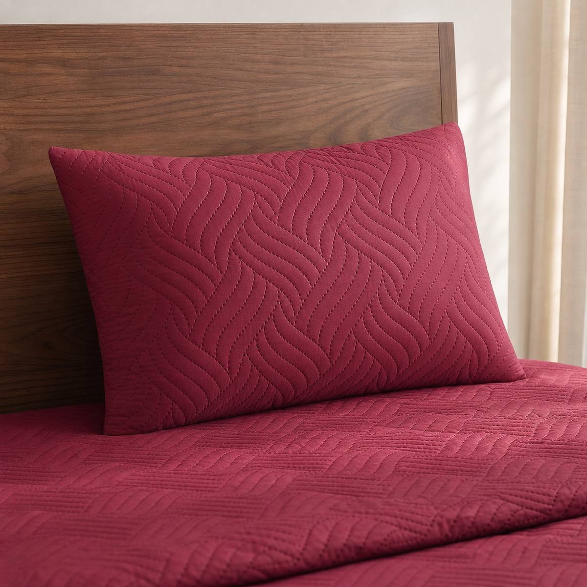 Ruby Red | Ultrasonic Quilted Bedspread Set | 3 Piece