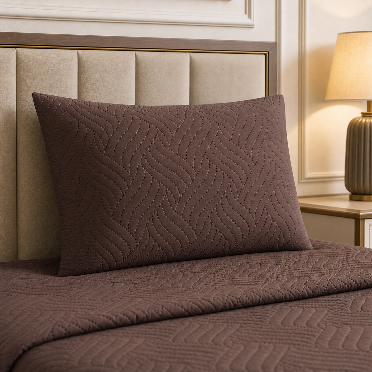 Soft Brown | Ultrasonic Quilted Bedspread Set | 3 Piece