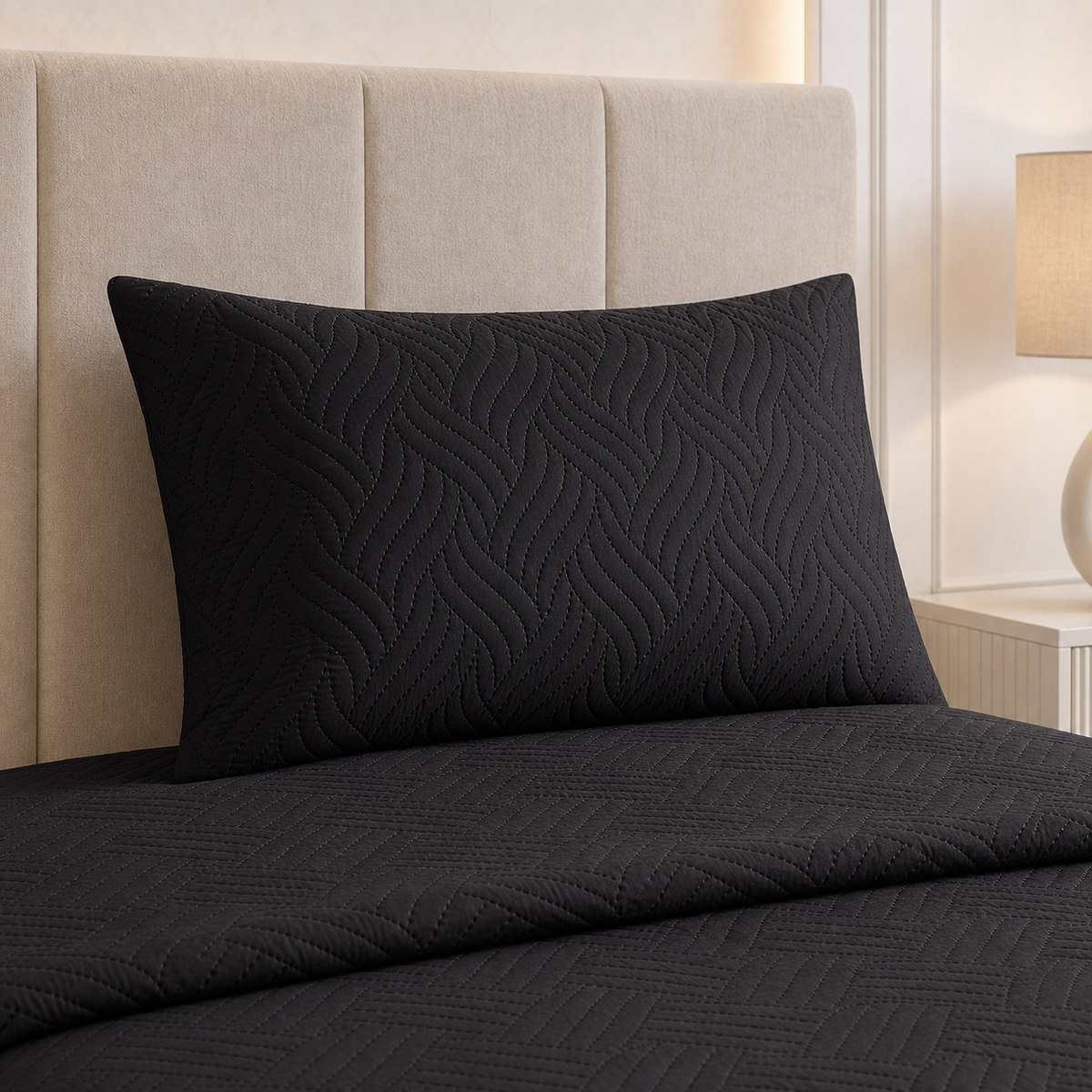 Classic Black | Ultrasonic Quilted Bedspread Set | 3 Piece