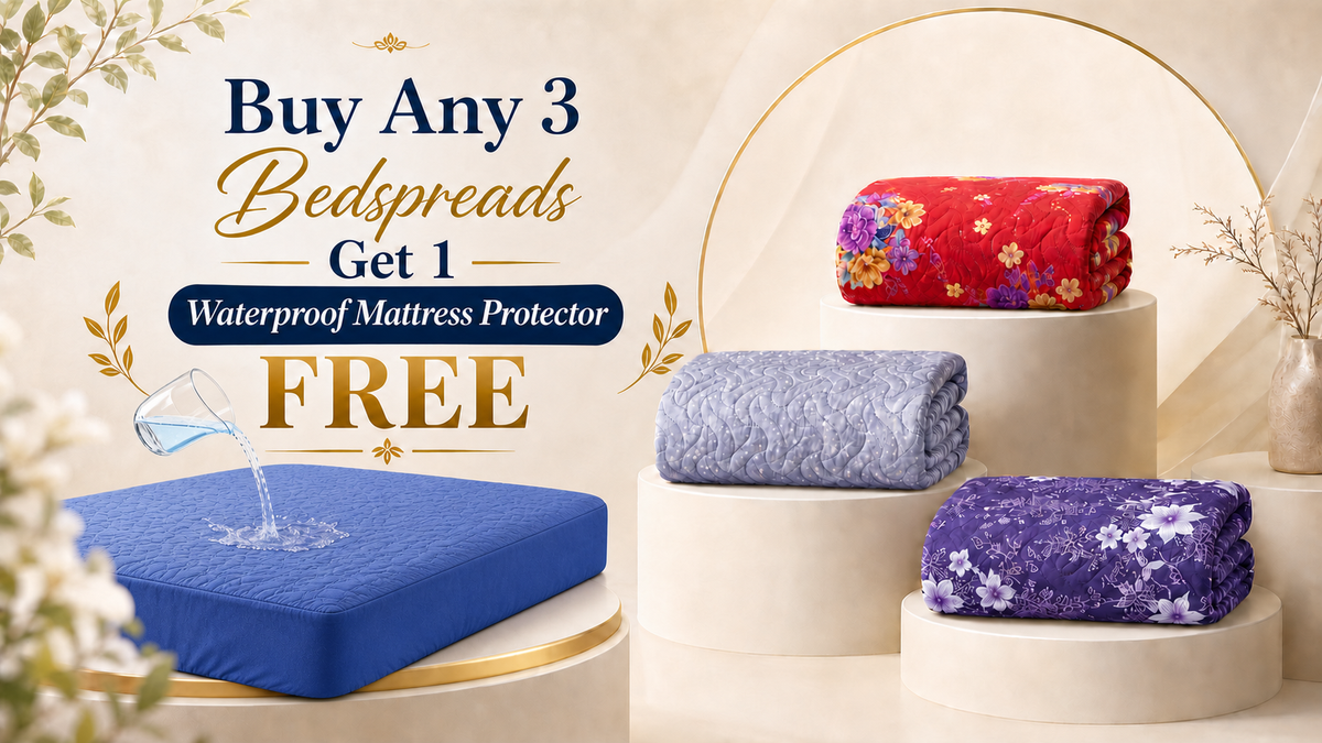 Buy 3 Bedspreads Get 1 Waterproof Mattress Protector Free