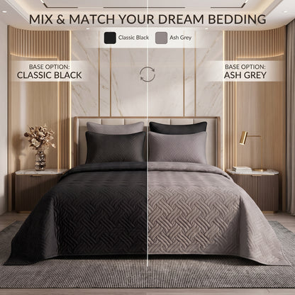 Mix & Match Bundle | 2 Bedspread Sets (3 Piece) | Classic Black + Ash Grey