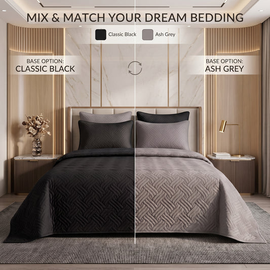Mix & Match Bundle | 2 Bedspread Sets (3 Piece) | Classic Black + Ash Grey