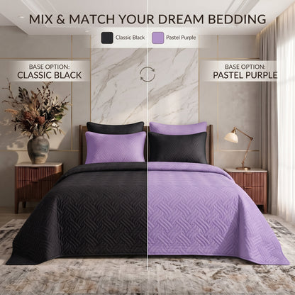 Mix & Match Bundle | 2 Bedspread Sets (3 Piece) | Classic Black + Pastel Purple