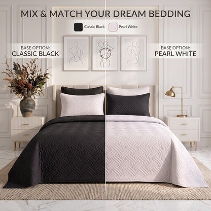 Mix & Match Bundle | 2 Bedspread Sets (3 Piece) | Classic Black + Pearl White