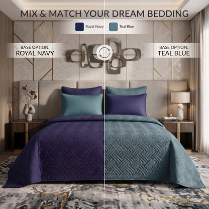 Mix & Match Bundle | 2 Bedspread Sets (3 Piece) | Royal Navy + Teal Blue