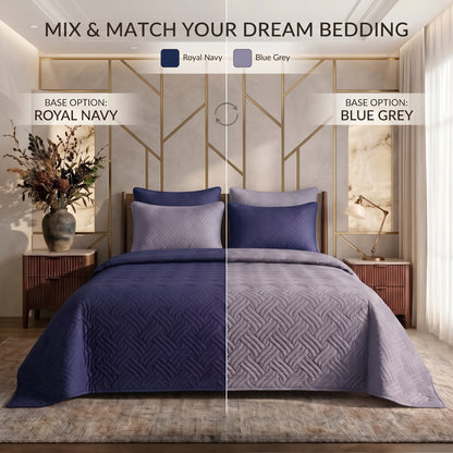 Mix & Match Bundle | 2 Bedspread Sets (3 Piece) | Royal Navy + Blue Grey