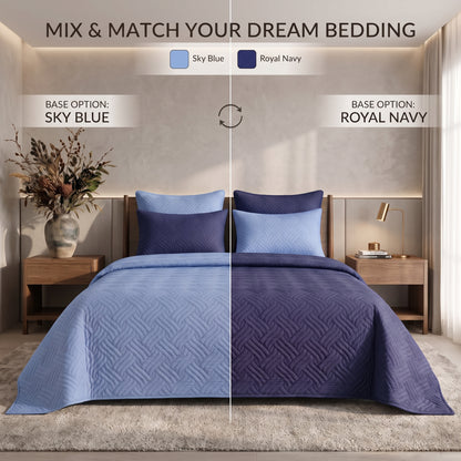Mix & Match Bundle | 2 Bedspread Sets (3 Piece) | Royal Navy + Sky Blue