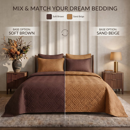 Mix & Match Bundle | 2 Bedspread Sets (3 Piece) | Soft Brown + Sand Beige
