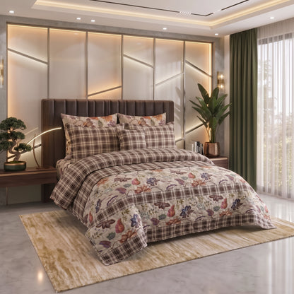 Autumn Jacobean | Printed Ultrasonic Quilted Bedspread Set | 7 Piece