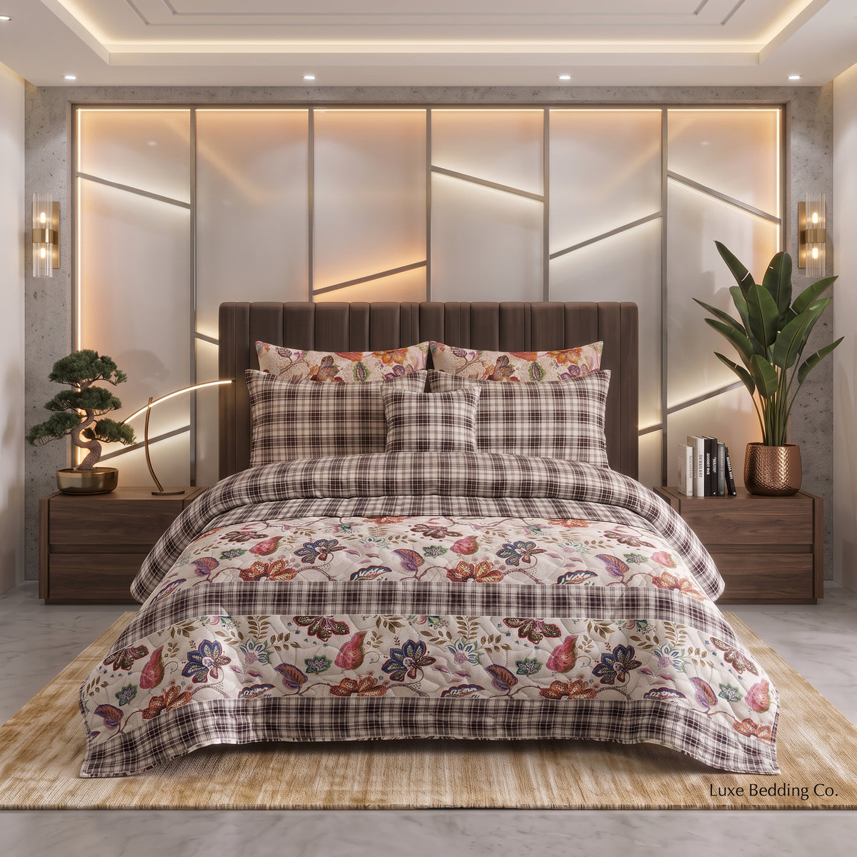 Autumn Jacobean | Printed Ultrasonic Quilted Bedspread Set | 7 Piece