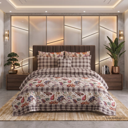 Autumn Jacobean | Printed Ultrasonic Quilted Bedspread Set | 7 Piece