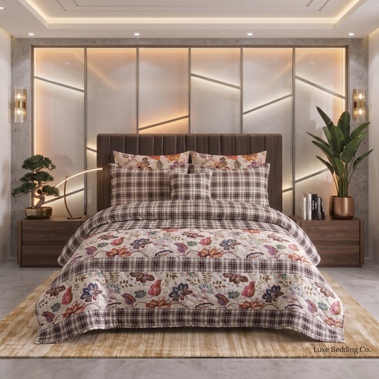 Autumn Jacobean | Printed Ultrasonic Quilted Bedspread Set | 7 Piece