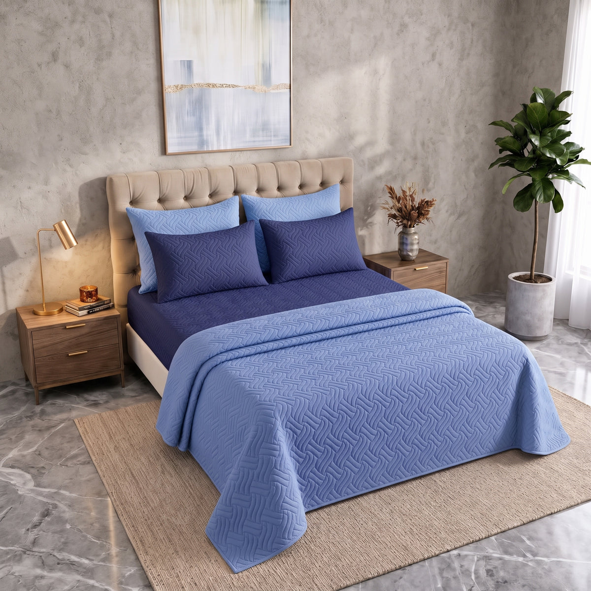 Mix & Match Bundle | 2 Bedspread Sets (3 Piece) | Royal Navy + Sky Blue