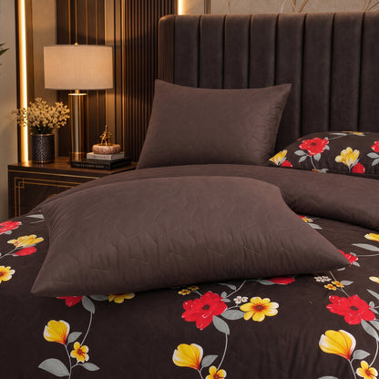 Chocolate Rose | Printed Ultrasonic Quilted Bedspread Set | 6 Piece