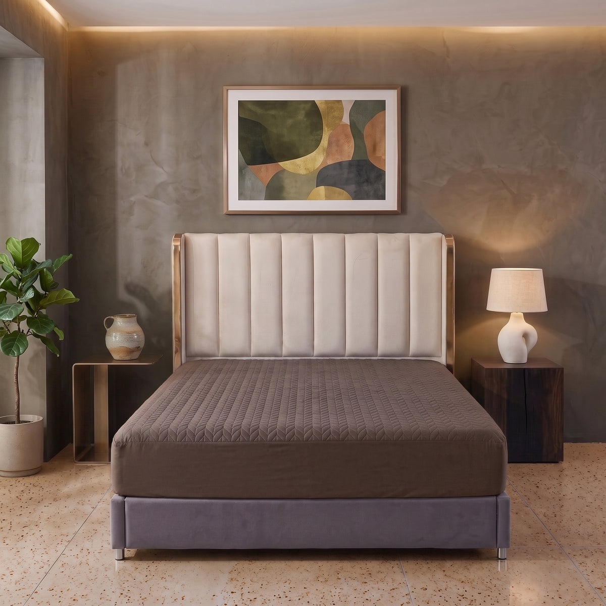 Soft Brown | Ultrasonic Quilted Waterproof Mattress Protector