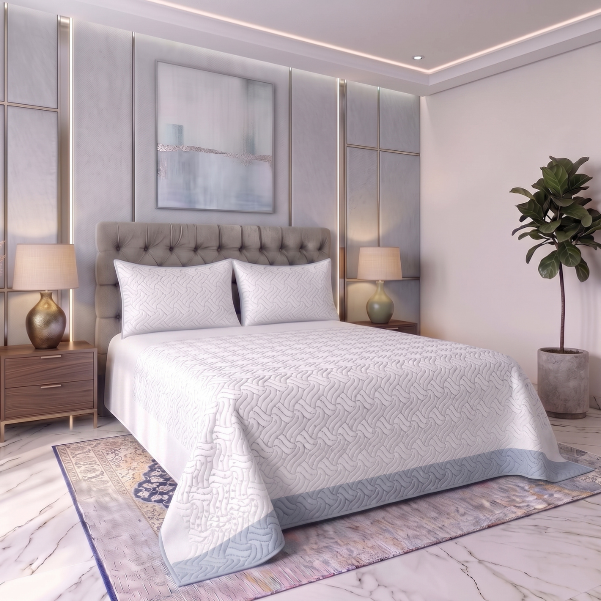 Ice Ribbon | Printed Ultrasonic Quilted Bedspread Set | 3 Piece