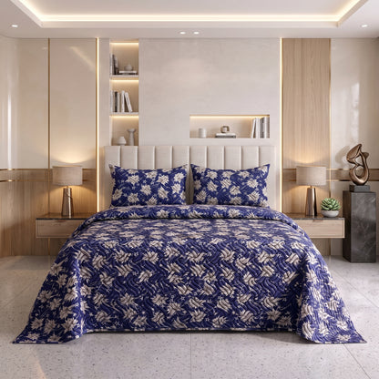 Indigo Starlight | Printed Ultrasonic Quilted Bedspread Set | 3 Piece