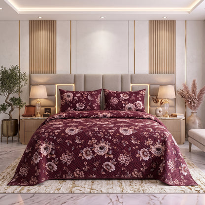 Plum Blossom | Printed Ultrasonic Quilted Bedspread Set | 3 Piece