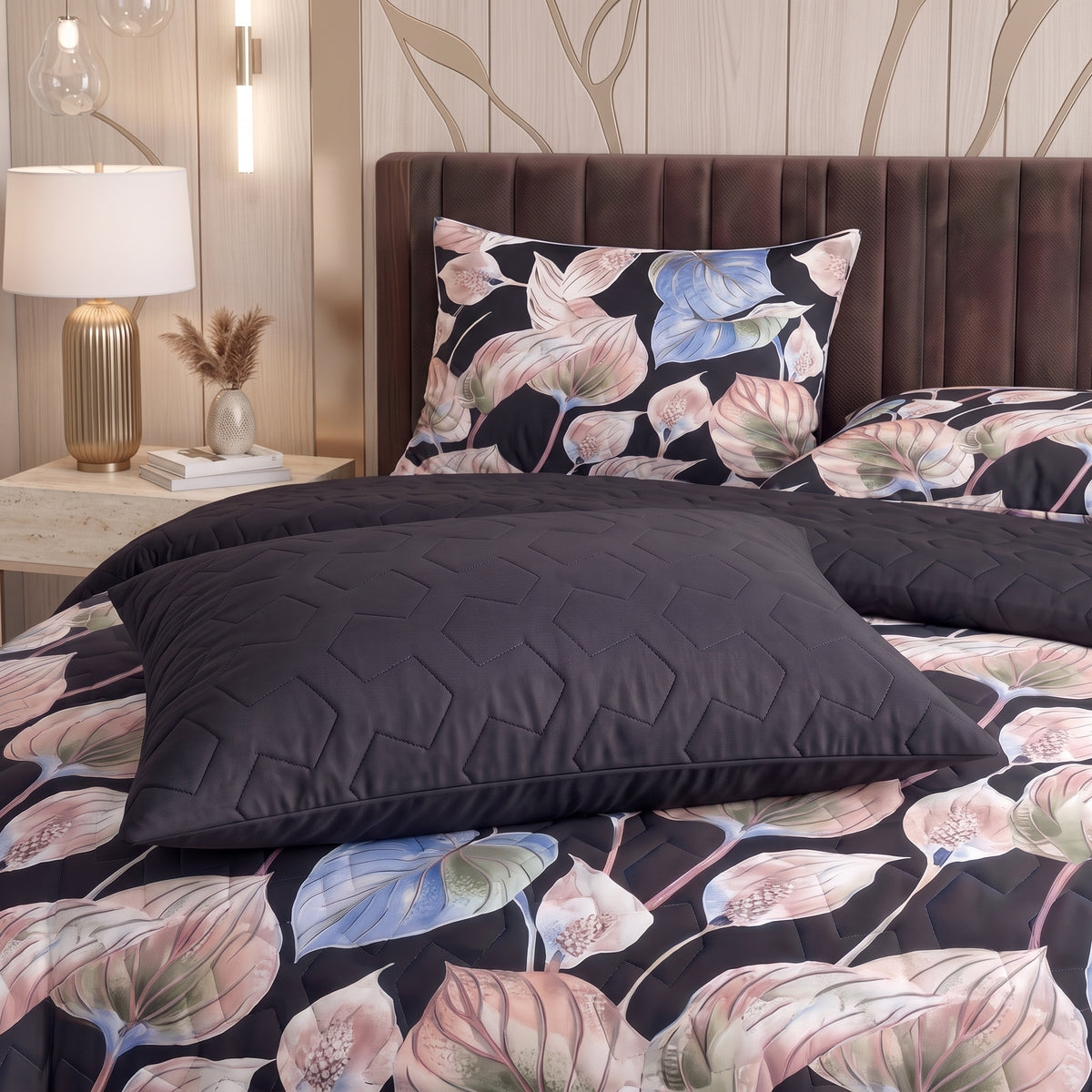 Shadow Lily | Printed Ultrasonic Quilted Bedspread Set | 6 Piece