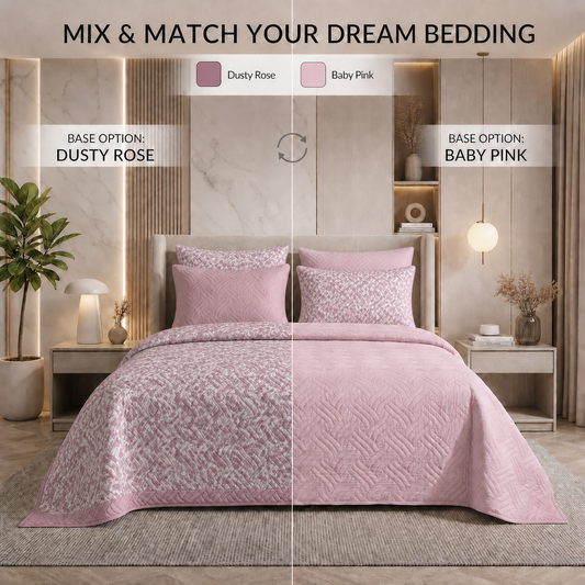 Mix & Match Bundle | 2 Bedspread Sets (3 Piece) | Dusty Rose + Baby Pink