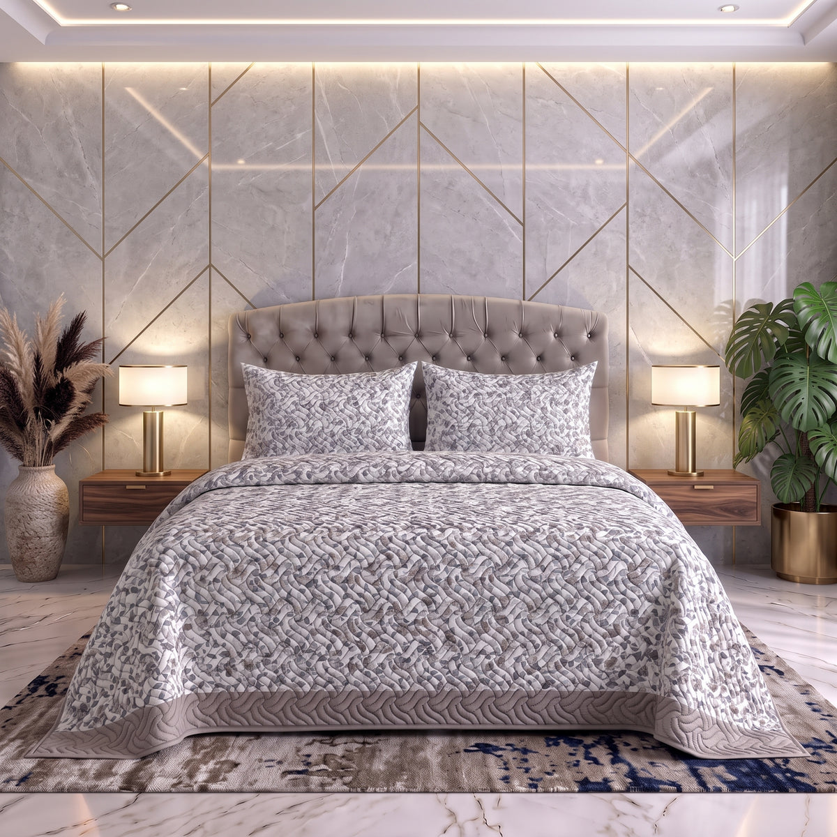 Mix & Match Bundle | 2 Bedspread Sets (3 Piece) | Slate Blossom + Ivory Cream