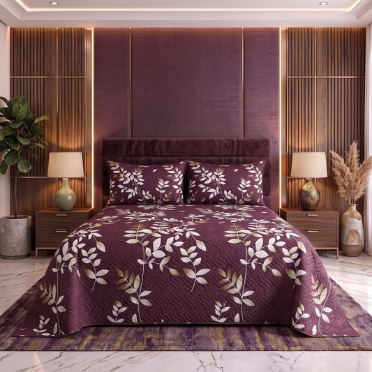 Plum Canopy | Printed Ultrasonic Quilted Bedspread Set | 3 Piece
