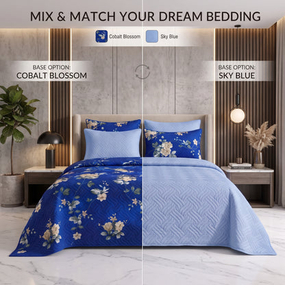 Mix & Match Bundle | 2 Bedspread Sets (3 Piece) | Cobalt Blossom + Sky Blue