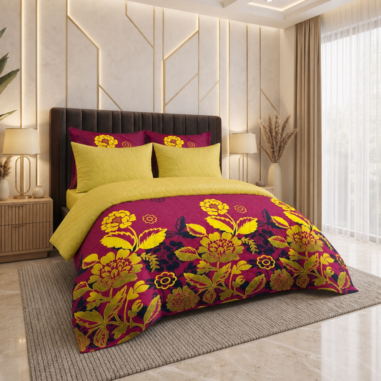 Floral Majesty | Printed Ultrasonic Quilted Bedspread Set | 6 Piece