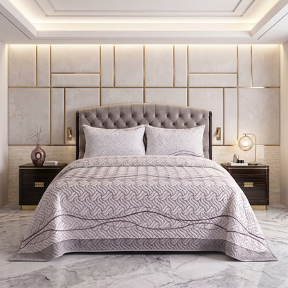 Mauve Ribbon | Printed Ultrasonic Quilted Bedspread Set | 3 Piece