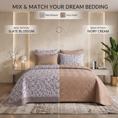 Mix & Match Bundle | 2 Bedspread Sets (3 Piece) | Slate Blossom + Ivory Cream